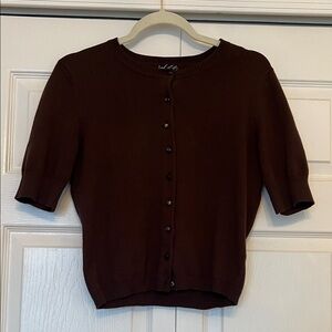 Lord & Taylor Dark Brown Short Sleeve Cardigan